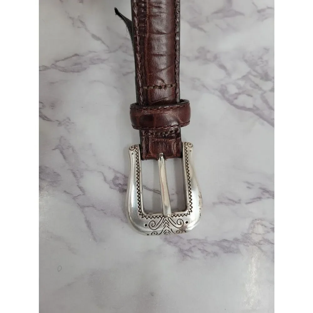 Brighton Braided Woven Leather Belt inTwo Tone Dark Brown Silver Toned Buckle